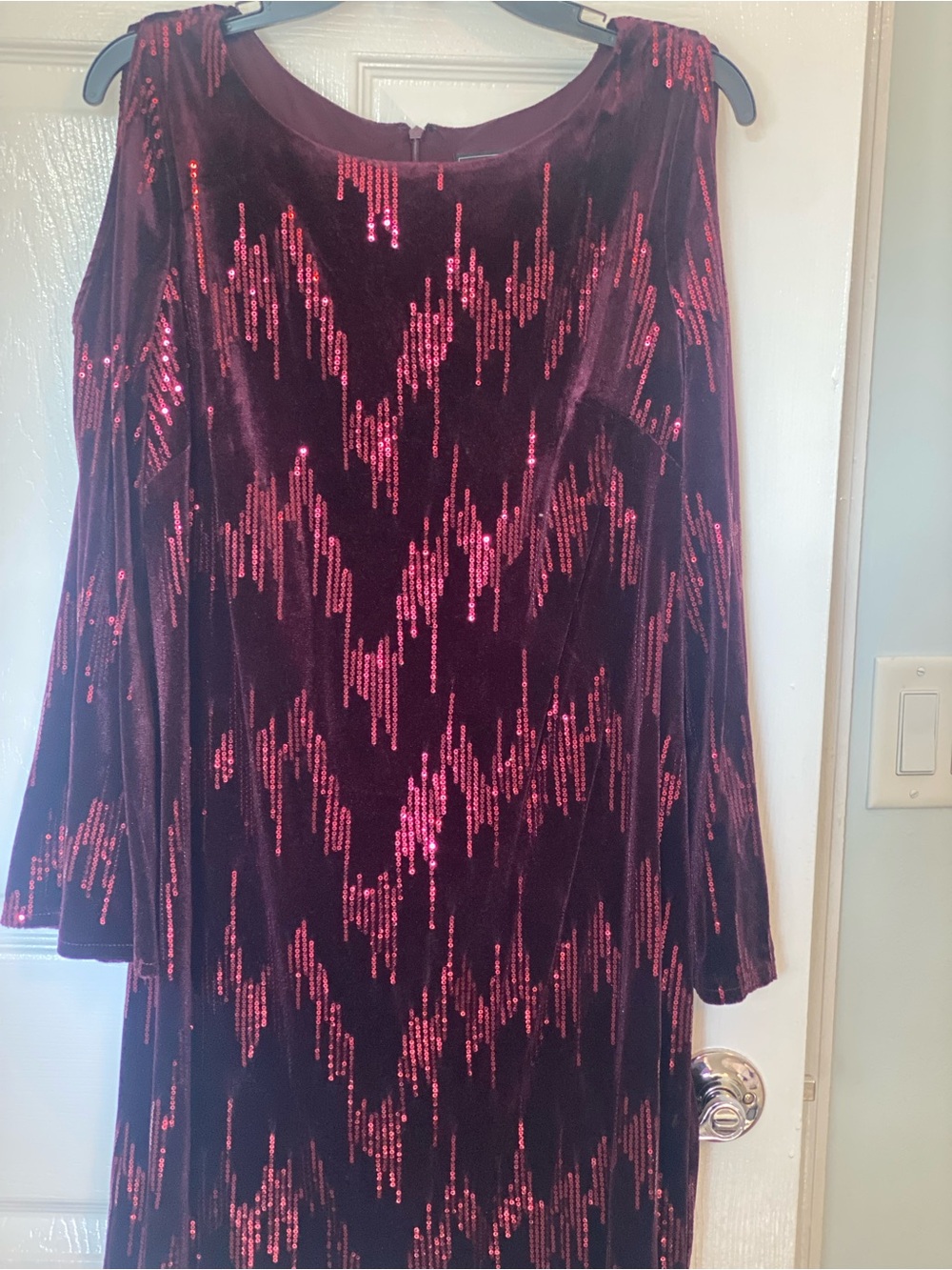 Burgundy Velvet Sequin Cocktail Dress